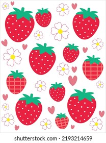 Strawberry Flower Patterns, Red seamless strawberry white Backgrounds, Strawberry Wallpaper Love Cards Vector Stock Vector Illustration.