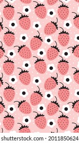 Patrones rosados de fresa, Ilustración vectorial de stock.