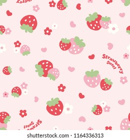 Strawberry and flower repeat design seamless texture