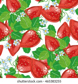 Strawberry with flowers seamless vector pattern
