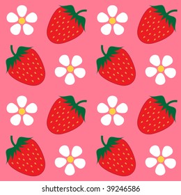 Strawberry and flowers seamless wallpaper vector illustration background