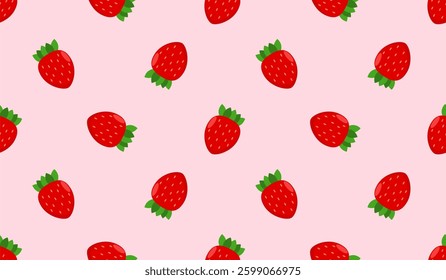 Strawberry flowers summer seamless vector children's pattern. 