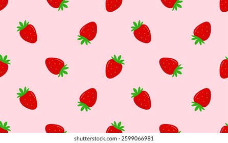 Strawberry flowers summer seamless vector children's pattern. 