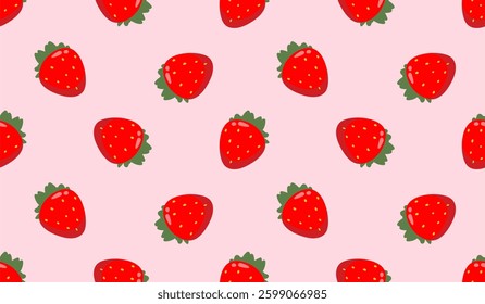 Strawberry flowers summer seamless vector children's pattern. 