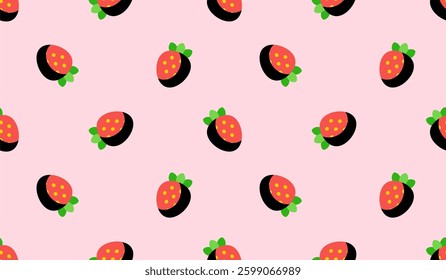 Strawberry flowers summer seamless vector children's pattern. 