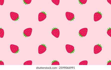 Strawberry flowers summer seamless vector children's pattern. 
