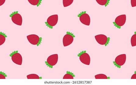 Strawberry flowers summer seamless vector children's pattern. 