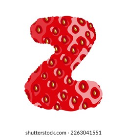 Strawberry font. Letter Z. Alphabetical character with strawberry texture. Character representing one or more of the sounds used in speech. Decorative fruit font. Vector illustration. 