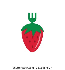 Strawberry With Fork Icon Illustration