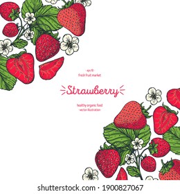 Strawberry frame, hand drawn vector illustration. Strawberries design template . Strawberry hand drawing