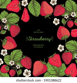 Strawberry frame, hand drawn vector illustration. Strawberries design template . Strawberry hand drawing