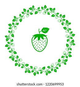 Strawberry frame on a whitet background. Vector green round frames