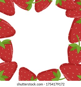 Strawberry frame. Place for text. Vector. Isolated on a white background. Flat drawing style.