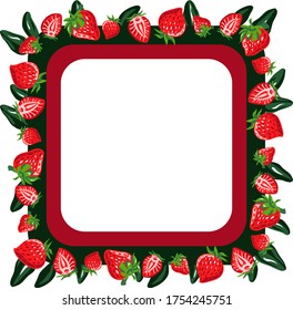 Strawberry frame. Vector icon. Cheerful bright colors.