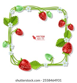 Strawberry frame, strawberry wreath, vector graphics