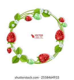 Strawberry frame, strawberry wreath, vector graphics