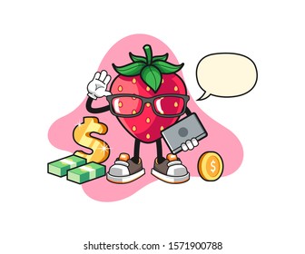 Strawberry freelancer with speech bubble cartoon. Mascot Character vector.