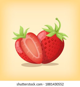 strawberry fresh fruit slice and whole with realistic color flat style