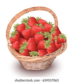 Strawberry fresh fruits in a basket. Vector illustration
