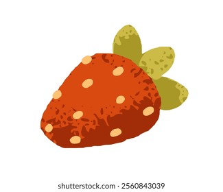 Strawberry, fresh red berry. Sweet ripe garden fruit with seeds, green leaf. Healthy summer food. Natural vitamin eating. Flat graphic vector illustration isolated on white background