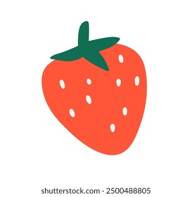 Strawberry, fresh red fruit icon. Sweet ripe berry with seeds, green leaf. Healthy summer food. Organic natural vitamin. Flat graphic vector illustration isolated on white background