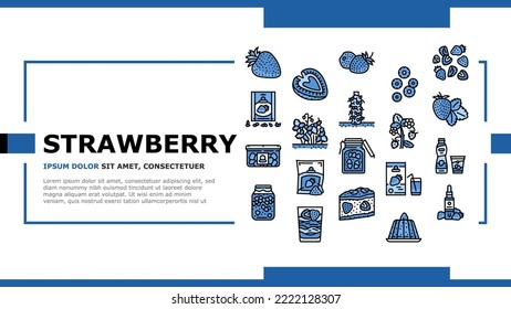 Strawberry Freshness Ripe Berry Landing Web Page Vector. Natural Plant Growing In Garden Or On Flower Bed, Organic Raw Strawberry And Dessert, Delicious Ingredient For Pie And Jelly Illustration