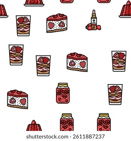 Strawberry Freshness Ripe Berry Vector Seamless Pattern Thin Line Illustration