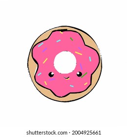 Strawberry Frosted Donut illustration vector isolated in white background was made on July 9th, 2021 in Bandung Indonesia.