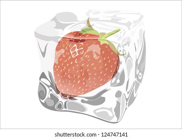 strawberry frozen in ice