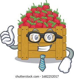 strawberry fruit box Businessman cartoon character with glasses and tie