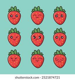 Strawberry Fruit Cartoon Illustration Icon Template