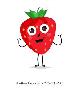 Strawberry Fruit Cartoon Mascot Character. Strawberry icon. Cute fruit vector character set isolated on white backround. 