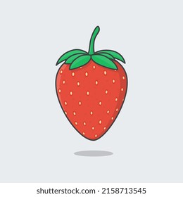 Strawberry Fruit Cartoon Vector Illustration. Fresh Strawberry Fruit Flat Icon Outline