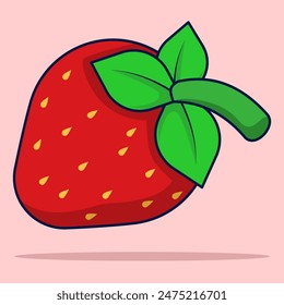 Strawberry Fruit Cartoon, Strawberry vector. large, sweet red strawberries for a refreshing summer juice. fruit that is healthy for the body. flat vector illustration on background.