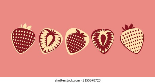 Strawberry fruit collections set vector . group of strawberries ready to use vector poster illustration. part of strawberry field collection. 