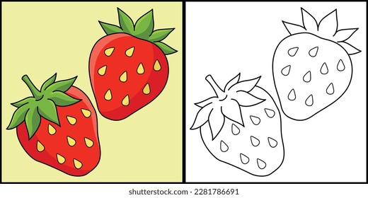 Strawberry Fruit Coloring Page Illustration