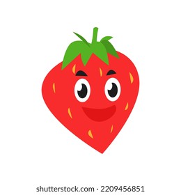Strawberry fruit cute character. isolated on a white background. suitable for mascot, children's book, t-shirt design etc. fruit, food, vegetarian, health concept. flat vector design illustration