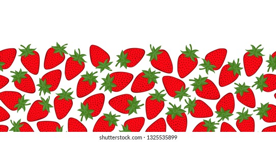 Strawberry fruit decorative horizontal seamless border pattern. Great for frame, handmade cards, invitations, wallpaper, packaging, surface designs.