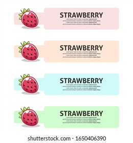 Strawberry fruit flat illustration with leaves vector banner background set. Scalable and editable. Vector design for banner, background, card, landing page, brochure, flyer, cover