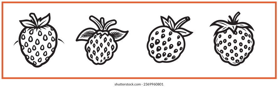 strawberry fruit flat minimal vector logo style silhouette collection - Shutterstock ID 2369960801