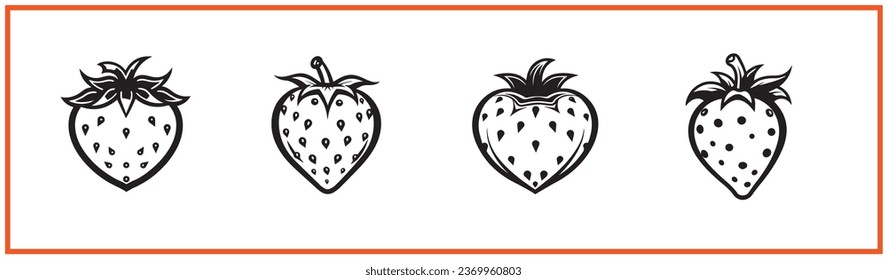 strawberry fruit flat minimal vector logo style silhouette collection - Shutterstock ID 2369960803