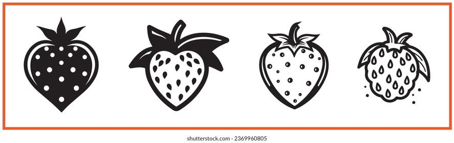 strawberry fruit flat minimal vector logo style silhouette collection - Shutterstock ID 2369960805