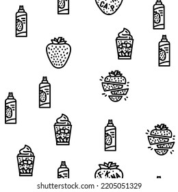 strawberry fruit fresh red berry vector seamless pattern thin line illustration