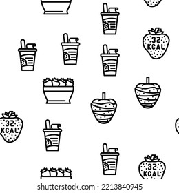 strawberry fruit fresh red berry vector seamless pattern thin line illustration