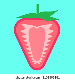 Strawberry fruit halved in a simple minimalism vector art style