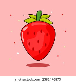 strawberry fruit Icon, cartoon flat style, book, poster, menu cover, summer fruit, fresh healthy juicy sweet, vector illustration