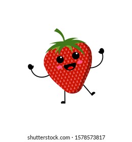 Strawberry fruit ikonn design with a cute, fun, and funny expression