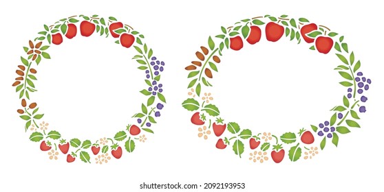 Strawberry  fruit illustration  frame 
 stencil