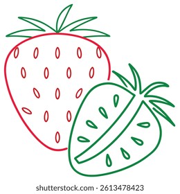 Strawberry Fruit Line Art Vector for Kids Hand Drawing and Learning – Simple Tropical Fruit Outline Illustration