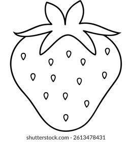 Strawberry Fruit Line Art Vector for Kids Hand Drawing and Learning – Simple Tropical Fruit Outline Illustration